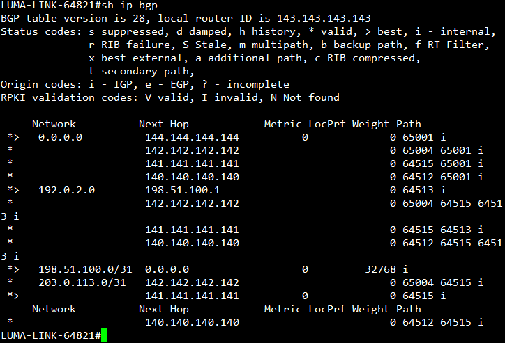 LUMA-LINK show ip bgp
